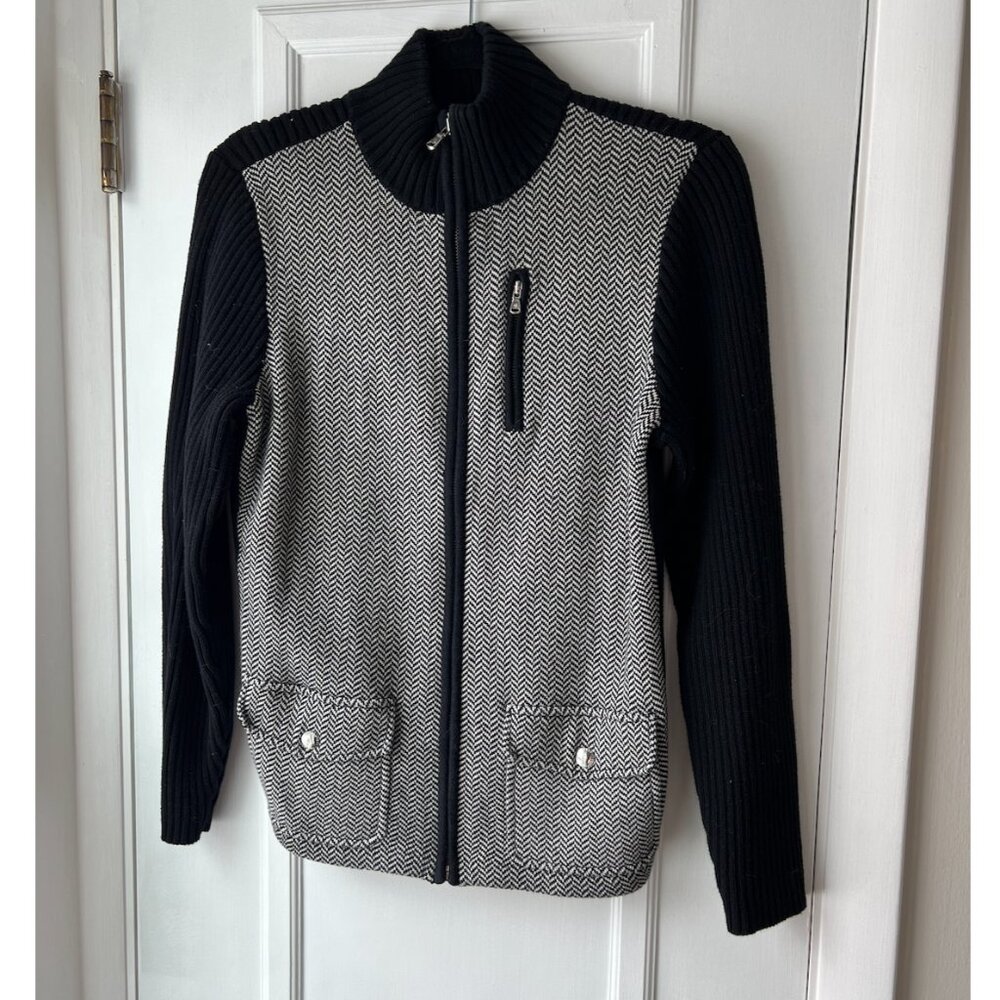 Lauren Ralph Lauren Ribbed Herringbone Zip Front Cardigan Sweater - Picture 1 of 6
